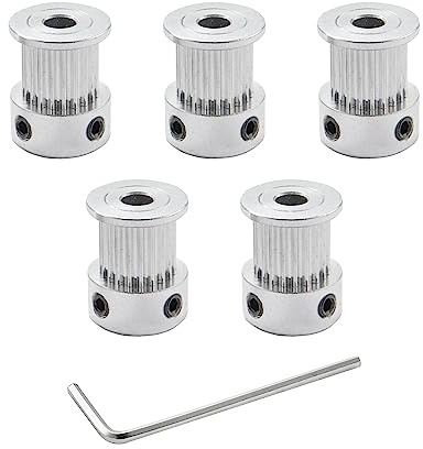 SHCEEC GT2 Timing Pulleys 20 Teeth 5mm Bore 10mm Width for 3D Printer 2mm Pitch Aluminum Timing Belt Pulley Wheel with Allen Wrench (Pack of 5Pcs)