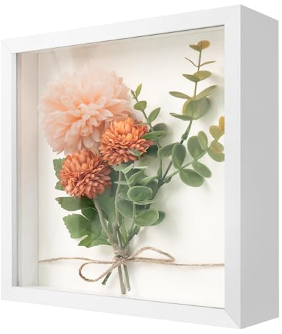 WISYOK 3D Bilderrahmen zum Befüllen 22x22cm, 3D Objektrahmen Tiefer 3cm, Tiefer Rahmen für Wand & Desktop, Shadow Box für Fotos, Objekte, Hochzeitsstrauß, DIY Kunstwerke (Weiß)