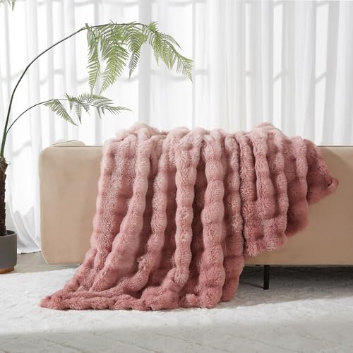 Luofanfei Kuschelige Warme Kuscheldecke Wohndecke 150x200 Rosa Altrosa Weiß Plüsch Samt Bubble Decke Flauschige Fleecedecke Bettüberwurf Couchdecke Tagesdecke Sofadecke Blanket Für Schlafzimmer Büro