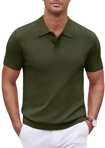 COOFANDY Camisa Polo Masculina de Manga Corta tejiendo Blusa de Golf de edición Regular de Poloshirt de Verano Verde Militar S