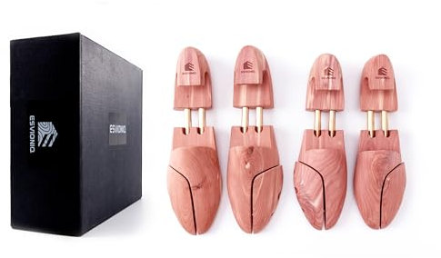 Esvioniq Men Cedar Shoe Tree Red Cedar Wooden Shoe Trees with Twin Tubes,Adjustable Shoe Trees For Men (2-PACK, X-Large (11.5-13 UK))