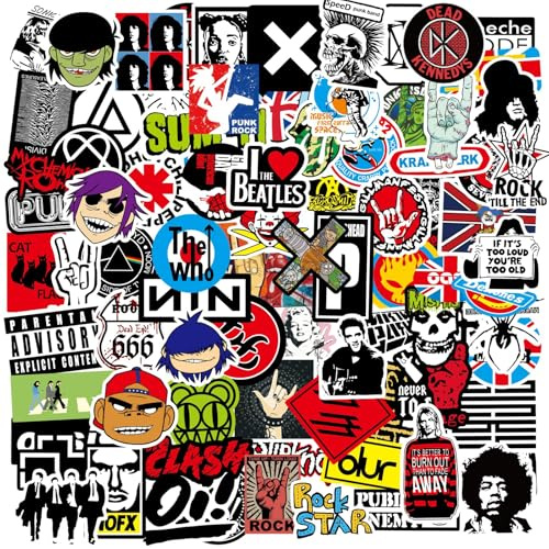 Lot de 100 Autocollants Rock Band, Autocollant Rock and Roll, Metal Punk Music Sticker, Musique Vinyle Sticker Pack, Imperméable Graffiti Stickers pour Ordinateur Portable Skateboard Guitare