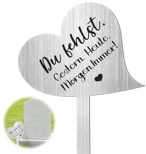 Grabschmuck Wetterfest, 28 cm Grabstecker, Herz Grabstecker Edelstahl Grabschmuck mit Spruch Du Fehlst.Gestern. Heute. Morgen. Immer! Grabdekoration Wetterfest Frostbeständig Grabgestecke zum Andenken