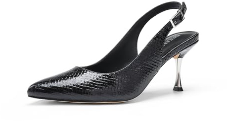 DREAM PAIRS - Zapatos de tacón con hebilla para mujer, tipo Stiletto, con punta cerrada, kitten, para vestidos de novia, elegantes, para bodas, sexys, para fiesta, negro-serpiente, 39 EU