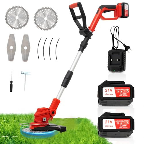 Cortacésped inalámbrico, Cortacésped a batería, Equipado con 2 baterías de 21 V y 4 Ah y un Mango telescópico Ajustable para Cortar el césped del jardín.