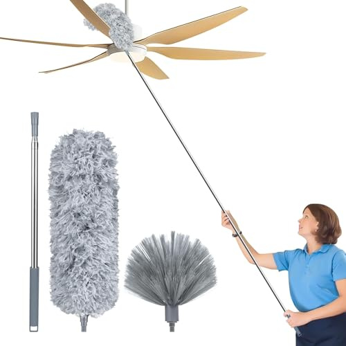 Fogray Extendable Feather Duster for Cleaning, Telescopic Long Handled Dusters Dust Magnet Cleaner Brush Pole Supplies, Cobweb Roof High Ceiling Fan Blinds Cars (3Pcs-Grey)