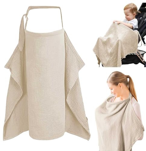 Breastfeeding Cover, Double Layer Breathable Muslin Nursing Cover | Stroller Nursing Cover Adjustable Straps, Inner Lining with Mesh, Breast Feeding Cover for Mum All-Round Privacy Protection