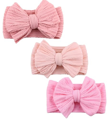 Set di 3 cerchietti per neonata, fascia con fiocchi morbidi per bambine, accessori capelli (Rosa scuro, Rosa chiaro, Rosa medio)