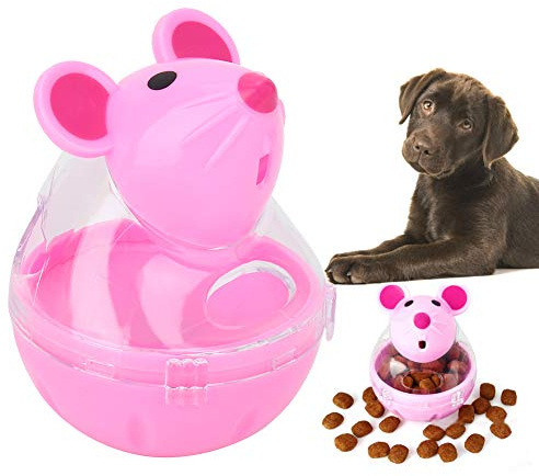 RASTKY Comedero para Gatos con Vaso para Ratones, Dispensador de Comida Lenta para Prevención de Asfixia, Tanque de Almacenamiento Transparente, Rosa/Blanco 2 * 2,4, Ideal para Recompensar y (Pink)