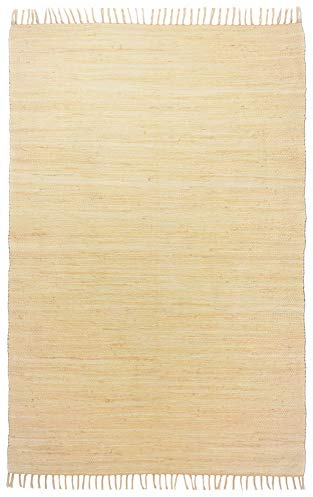 Theko | Dhurry Teppich aus 100% Baumwolle Flachgewebe Teppich Happy Cotton | handgewebt | Farbe: Natur | 160x230 cm