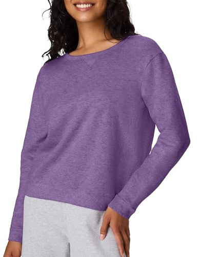 Hanes Women's Crewneck Sweatshirt, EcoSmart Fleece Women's Pullover Sweatshirt, Sweatshirt for Women, Violet Splendor Heather, S
