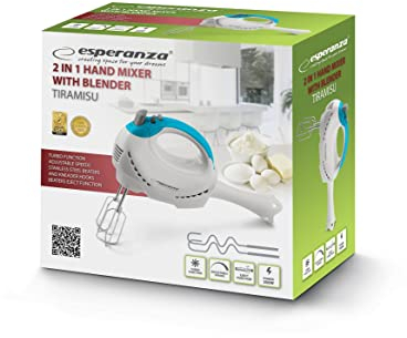 Esperanza EKM010 - Sbattitore manuale Tiramisu 300 W, in metallo, bianco, blu
