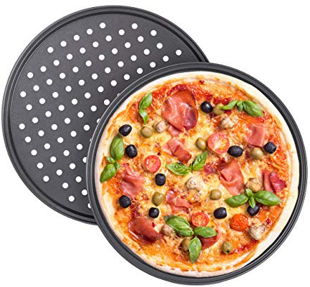 Relaxdays Pizzablåda, set om 2, runda, perforerade, non-stick, pizza och