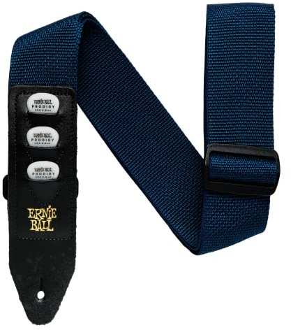 Ernie Ball Sangle de guitare en polypropylène, avec support pour médiator, bleu marine