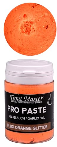 Spro Trout Master Pro Paste Pâte de truite flottante active aux UV pour un succès maximal de pêche, Appât de pêche pour truite de grande truite, Trout Bait (orange fluo/garlic)