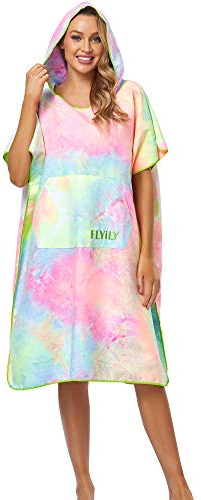 FLYILY Mikrofiber surfponchohandduk med huva badrock för simning och strandbyte en storlek passar alla vuxna (TieDye01)