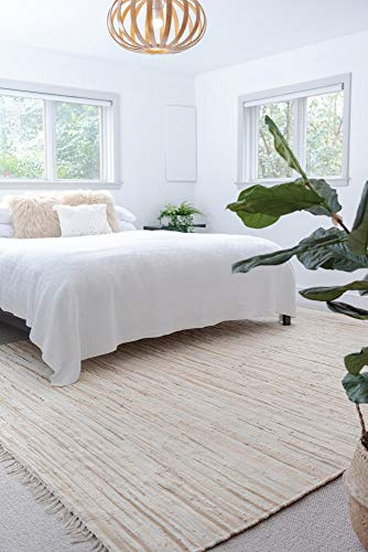 Rugs.com Chindi Cotton Collection Rug – 4' x 6' Beige Flatweave Rug Perfect for Living Rooms, Large Dining Rooms, Open Floorplans
