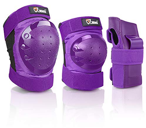 JBM Adult/Youth Knee Pads Elbow Pads and Wrist Guards Full Protective Gear for Skateboarding Skate Inline Riding Beginner Scooter Roller Skater (Purple, Adult )