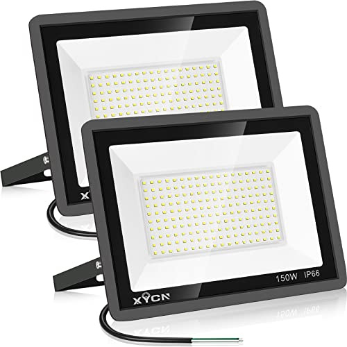 XYCN 150W LED Flood Light Outdoor,2 Pack 15500LM Super Bright Security Light,IP66 Waterproof Floodlight,5000K Daylight White LED Exterior for Basketball Court, Stadium, Playground