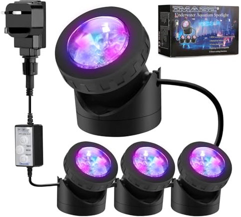 IMAGE Pond Lights Submersible Lights [Set of 4] with Timer IP68 Underwater Lights Aquarium Spot Light 48LED Landscape Lamp for Swimming Pool Fish Tank Fountain Pond Decoration
