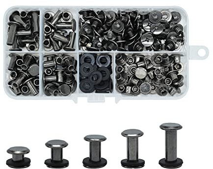 JJWNMLL 80 Set Chicago Schrauben 5/8/10/12/15 mm Buchschrauben Chicago Buchschrauben Kit Schwarze Nagelniete Chicago Knopf, Kreuzkopf Chicago Schrauben für Ledergürtel DIY Buch Scrapbook Buchbinden