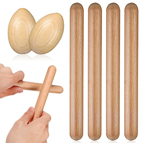 4 Stück Holz Musikinstrumente Set Für Kinder – Rassel-Eier Und Klanghölzer Perfekt Für Rhythmusspiel Und Musikalische Früherziehung Ideal Für Kleinkinder Ab 1 Jahr