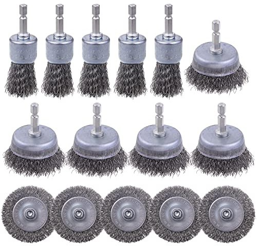 15 Pack Carbon Steel Wire Wheel Brush, Rocaris Cup Brush, Pen Brush Set