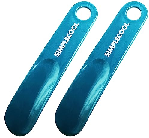 SIMPLECOOL Schuhlöffel Klein Schuhanzieher Kunststoff 2er Set. Kleiner Plastik Schuhlöffel mit Lochung zum Aufhängen.Mini Kurz Shoe Horn für Männer Frauen Senioren Kinder Reise. (Blau 19cm)