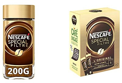 Nescafé SPECIAL FILTRE RECETTE ORIGINALE DE RETOUR, Café Soluble, Flacon de 200g & SPECIAL FILTRE, Café Soluble, Boîte de 25 Sticks (2g chacun)