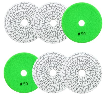 Almohadillas Pulidoras Diamantadas Húmedas 4/100mm - 6piezas Grano 50 Discos Pulido para Granito Mármol Piedra Artificial Cuarzo para Amoladora Angular SANLEETEK