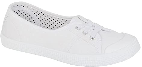 Dek Womens/Girls Low Cut Canvas Shoes/Slip On Pumps with Elastic Lace All White 6 UK