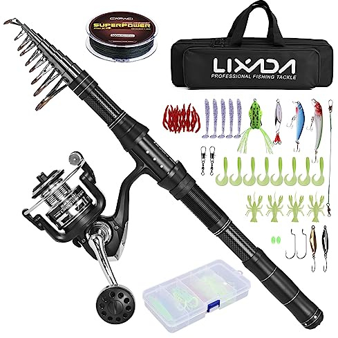 Lixada Canna da pesca telescopica e set mulinello con lenza da pesca, set di esche e accessori e borsa per il trasporto, ideale per viaggi, pesca in acqua salata e acqua dolce