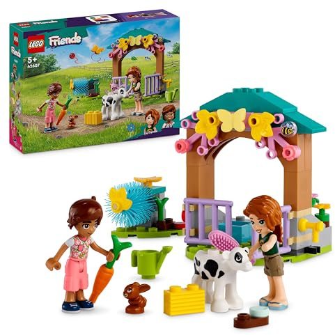LEGO Friends Autumns Kälbchenstall, Bauernhof-Spielzeug mit Tieren für Kinder, kleines Set mit 2 Figuren, Hase und Kuh-Figur, Geschenk für 5-jährige Mädchen und Jungen 42607
