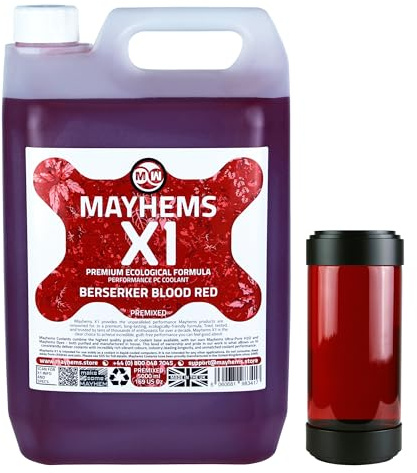 Mayhems - X1 förblandad PC kylvätska - datorvattenkylningsvätska - flytande kylning, Miljövänlig serie, 5 liter, berserker blood red (blodröd)