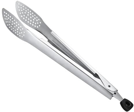 Bacon Tongs, Extended Barbecue Tongs, Stainless Steel BBQ Tongs, Non-Slip Kitchen Tongs, Hollow Carved Barbecue Tongs Flipper, Cooking Tongs, Food Flipper Tongs for Cooking, Barbecue, BBQ