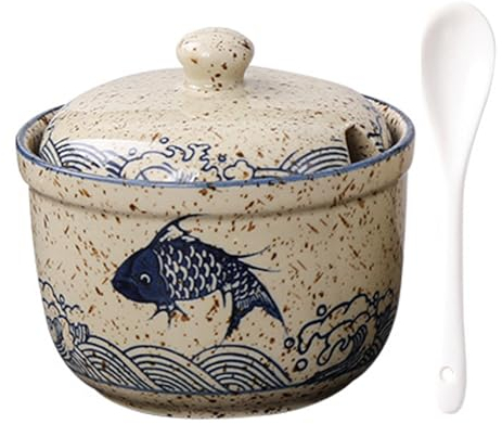 TuYines Sucrier en céramique, sucrier avec couvercle et cuillère, boîtes à épices en céramique, boîte à épices avec couvercle pour sucre, sel, fromage, épices