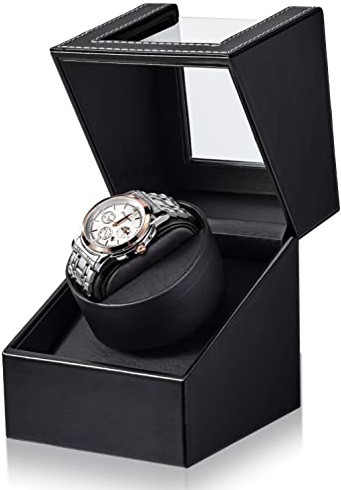 TOPWAY Single Automatic Watch Winder: 1 Watch Winder Box Bidirection Rotation for Women and Men Mechanical Watch - Battery Powered or Type-C Cable