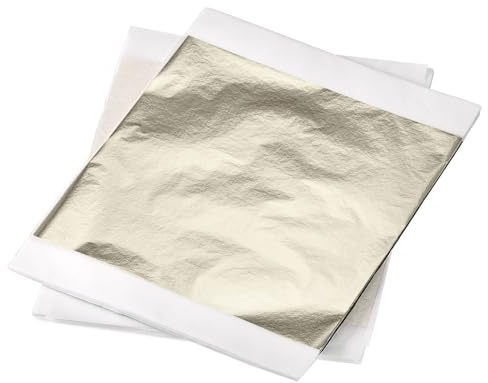 QUARKZMAN Papel de Hoja de Plata Ligera y Hoja de Oro de 5.5 x 5.5 Pulgadas para Decoración Artística, Esculturas, Paquete de 100