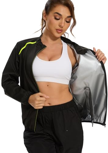 SEXYWG Women Sauna Jacket Sweat Sauna Suit with Pocket Exercise Shirt Long Sleeve Workout Tops Body Shaper