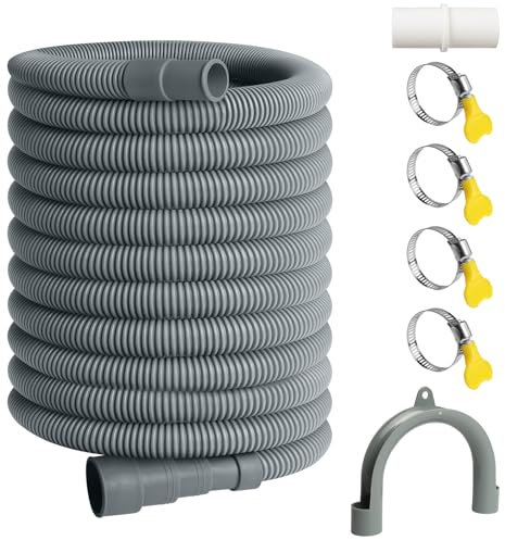SDLDEER Tuyau de vidange universel pour machine à laver, 7 m, avec support, raccord de tuyau et collier de serrage