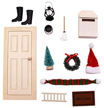 Christmas Dollhouse Furniture 12PCS Simulation Mini Xmas Tree Door Ladder Mailbox Garden Furniture Doll House Accessories Style 2