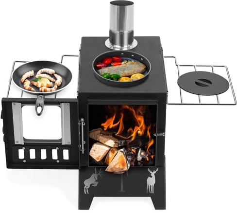 pofluany Wood Burning Stove, Hot Tent Stove Wood Burner Camping Log Burner Camping Folding Portable Stoves, Tent Stoves for Heating Include Pipes 1 Set