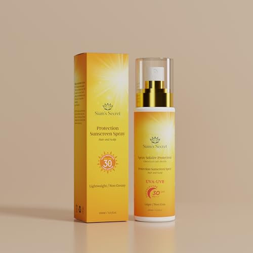 Siam’s Secret – Spray Solaire Cuir Chevelu et Cheveux SPF 30 – Protection UVA/UVB – Protège le cuir chevelu, le crâne et les longueurs – Formule légère non grasse – 150 ml – Été, Plage, Soleil