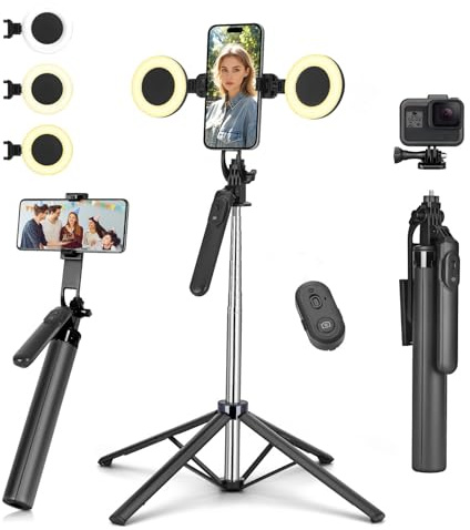 Metal Selfie Stick Tripod for iPhone with Light,70 inch Cellphone Selfiestick with Remote,Phone Tripod Holder for Video Recording,Portable Travel Selfie Stick Compatible with iPhone,Android and Gopro