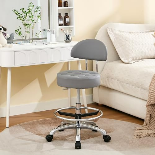 FIRAVOE Tabouret de Dessin avec Dossier (Chaise pivotante avec roulettes silencieuses) (Hauteur réglable de 50,8 à 68,6 cm) Tabouret de Bureau pivotant à roulettes Gris