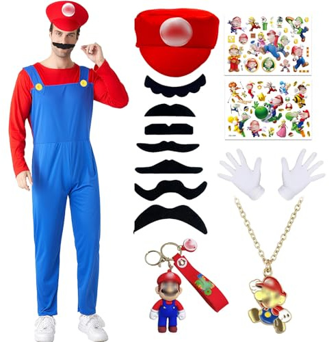 Kitimi Mari Costume Adulto, Super Costumi Cappelli e Barbe Guanti Portachiavi, Decorazione del Costume di Carnevale Halloween Cosplay per Ragazzi, Ragazze e Bambini Adulti(Adulti - Rosso,L)