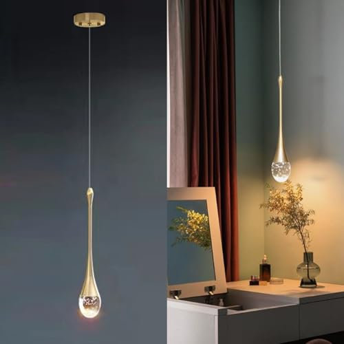 LIGKIN LED Lampadario 5W Creativa Moderna Goccia d'acqua Lampada a Sospensione Cristallo Luce da Soffitto Luce Calda per Soggiorno Ristorante Scala