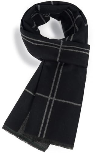 Enwokran Invierno Premium Bufanda De Lana Para Hombres Estilo De Negocios Patrón De Rayas a Cuadros Clásico Cachemira Suave Bufanda Larga 185 * 33cm (Negro)