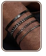 MILACOLATO 4Pcs Pulseras Hombres Negro Pulsera Acero Inoxidable para Hombres Niños Brazalete Brazalete de Eslabones de Serpiente Figaro Cadena Pulseras Regalos para Él Novios Marido 19CM