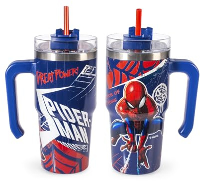 H&H Tazza Termica con Cannuccia Spiderman NY – Tumbler Termico 0,6L, in Acciaio Inox | Isolamento Termico Doppia Parete | Riutilizzabile, Antigoccia, Ideale per Scuola, Ufficio, Sport e Viaggi
